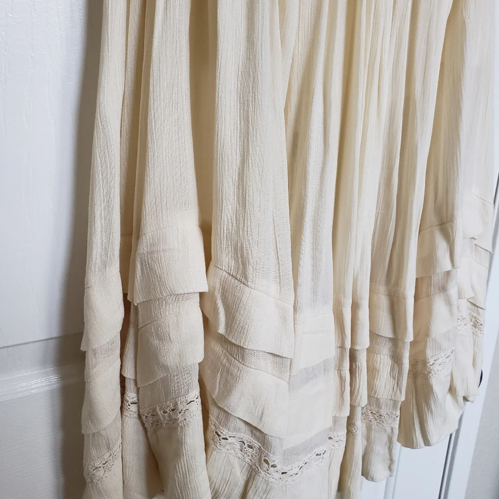 Free People White Boho Cottagecore Summer Lace Cotton Midi Dress - Picture 5 of 7